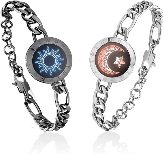 TOTWOO Long Distance Relationship Bracelet for Couples - Vibrates and Glows to Touch - Partner Bracelet with Touch - Romantic Couple Gifts
