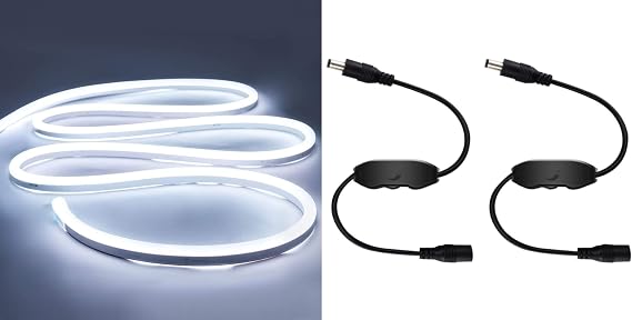iNextStation 12V White LED Strip Lights and 2 Pack Black Dimmer Switch DC12V-24V