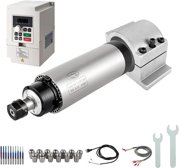 CNC Spindle Motor Kit 220V 2.2KW Φ80mm CNC Motor Air Cooled Spindle + 2.2KW VFD + Φ80mm Clamp Mount + ER20 Collar + Drill Bits + Wires for CNC Router Machine