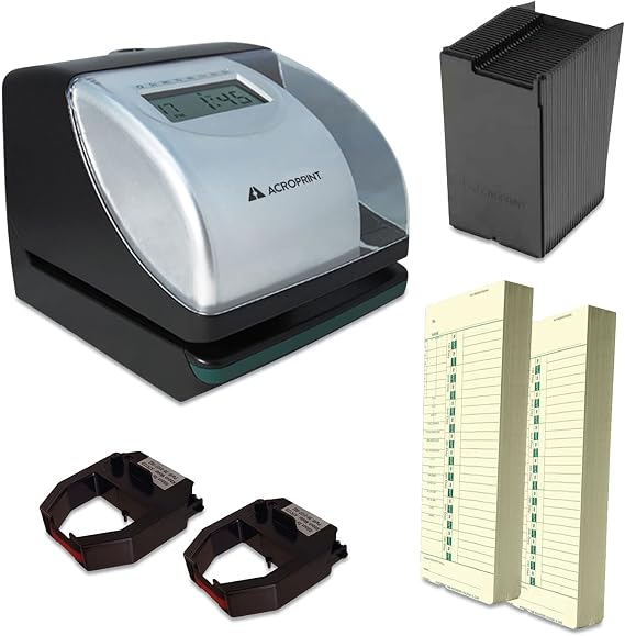 Acroprint ES700 Time Clock and Document Stamp Bundle, Digital Display, Black/Silver