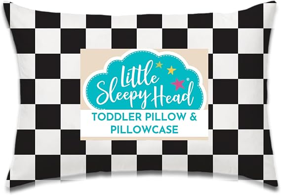 Toddler Bed Pillow with Cotton Pillow Case 13x18 Kids Pillows for Sleeping, School, Travel & Daycare Hypoallergenic Toddler Pillow 2 Year Old to 5 with Envelope Pillowcase (Checkers Black)