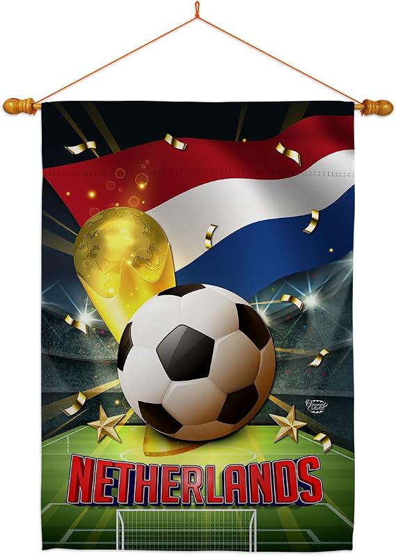 World Cup Netherlands Home Banner Wall Art Patio Porch Lawn Garden Flag Stand Pole Room Decorations Indoor Outdoor FIFA Team Qatar Trophy Soccer Game Football Gifts, Made in USA