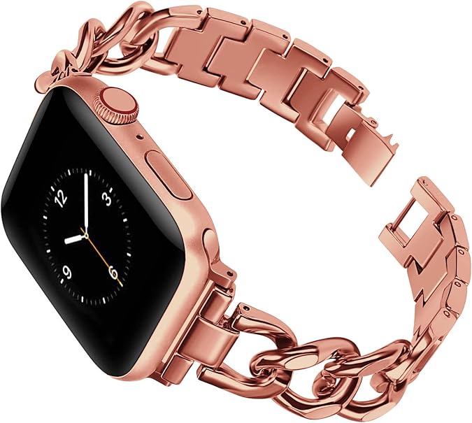 Compatible with Apple Watch Band Woman Man 41mm 40mm 38mm 44mm 45mm 42mm Ultra 49mm, Stainless Steel Metal Cowboy Chain Style Bracelet Replacement iWatch Series 9 8 7 6 5 4 3 2 1 SE Nike+ Sports Strap Wristband