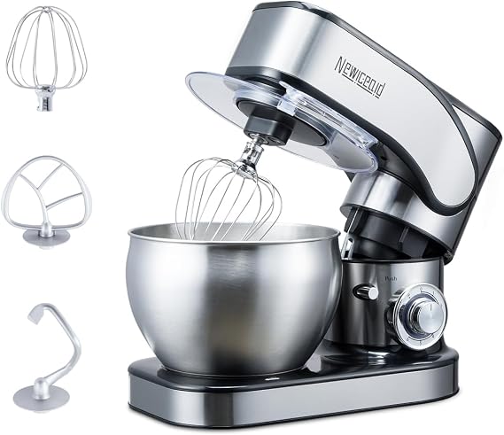 Stainless Steel 6-Speed 7.4QT Stand Mixer | 700W motor, 7.4QT bowl, tilt-head design. Dough hook, beater & whisk. For bread, cakes & dough