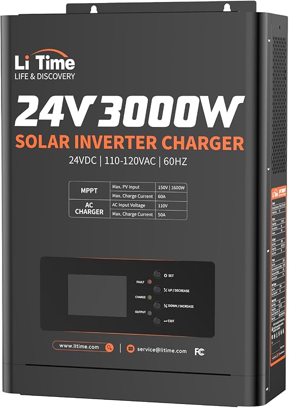 LiTime 3000W Solar Inverter Charger, Built-in 60A MPPT, 24V DC to 120V AC | 60A MPPT Solar Controller, 50A AC Battery Charger, UPS Backup & RS485 Communication for Off-Grid, RV, Home & Solar Systems