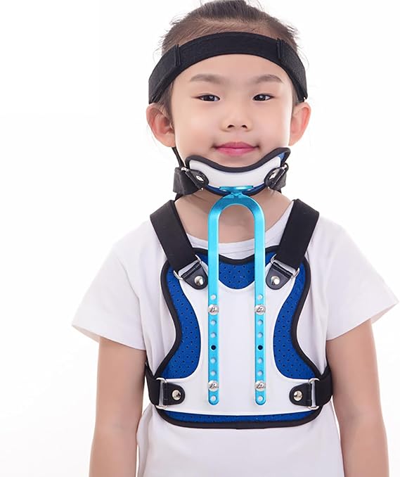 Children Chest Neck Fixation Brace, Kids Cervical Thoracic Orthosis with Jaw Rest and Pillow Rest, Tightness and Height Adjustable, Easy To Detachable and Clean, for Post-op, Pain Relief