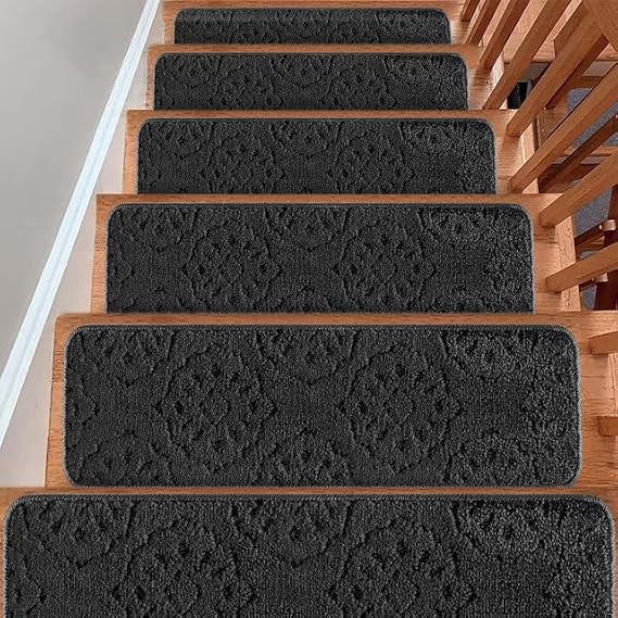 SussexHome Carpet Stair Treads for Wooden Steps - Indoor Staircase Step Treads with Thick Carpet - Self Adhesive Safety Treads to Prevent Slipping - Pet & Kid-Friendly - 7-Pack