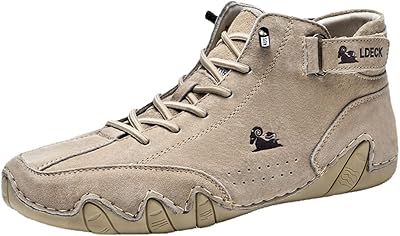 Mens Chukka Boots Suede Leather Casual Sneakers Non-Slip Breathable High Boots Lace-up Flats Oxford Shoes Vintage Hand Stitching Comfort Soft Loafers Flat Shoes for Walking Driving Beige