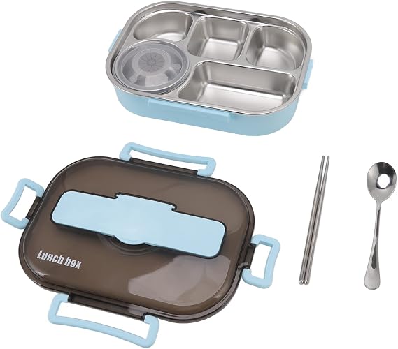 BoxLunch Container BoxLunch Storage BoxThermal Lunch BoxStainless Steel Stainless Steel Thermal Lunch Container Box with 5 Compartments, Soup Sticks Spoon for Adults Green (Blue)