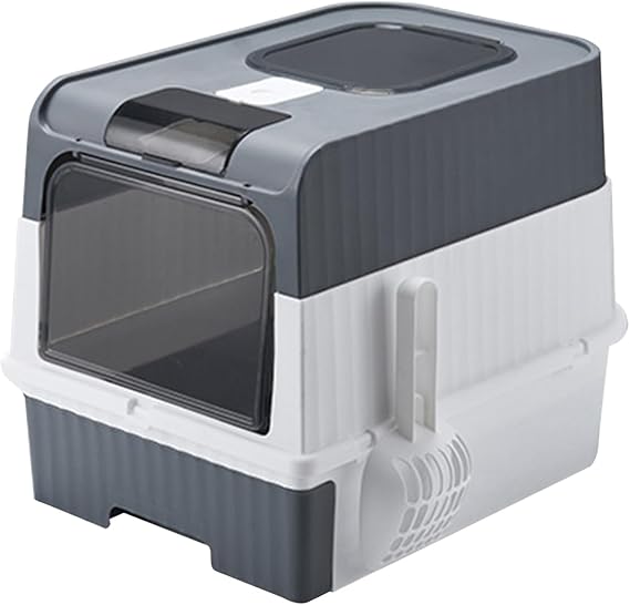 Extra Large Covered Cat Litter Box With Top Entry & Slide-Out Tray, Odor Control, Scoop Included, Fully Enclosed Toilet(Black-e)