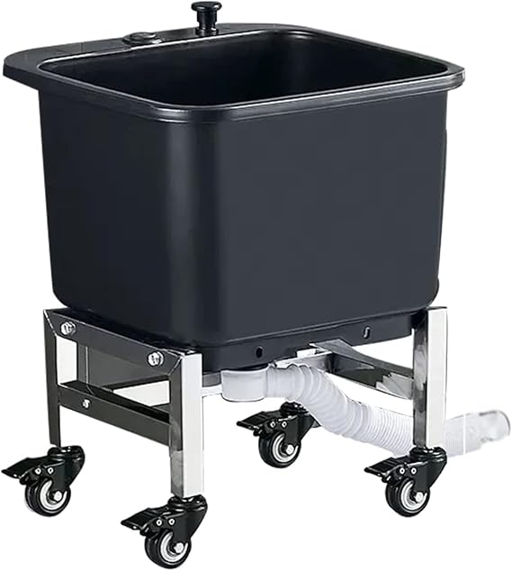 Freestanding Floor Commercial Mop Sink with Rollers, Plastic Mop Sink Service Basin with Drain Botton, Household Mop Buckets for Balcony Bathroom Kitchen Restaurant Business Outdoor