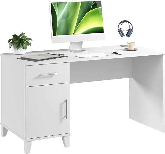 Bush Home 54-Inch Office Desk with Drawer and Storage Cabinet, Computer Desk with Box Drawer and Adjustable Shelf, Home Office Workstation Furniture,