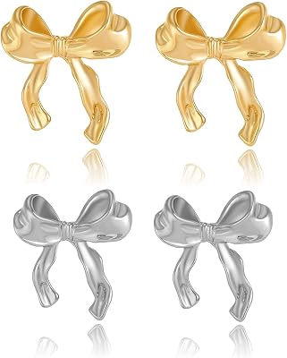 Gold Bow Dangle Earrings for Women - Trendy Ribbon Pearl Earrings With Long Tassel Chain - Wedding Prom Fashion Jewelry Gift