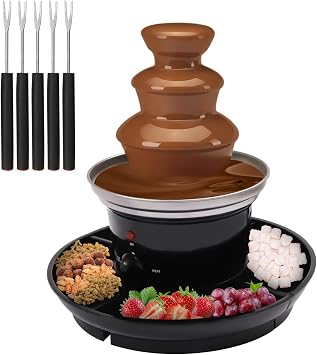 3 Tier Chocolate Fountain Machine 16-Ounce Party Fondue Set, Electirc Mini Chocolate Fountain with 5 Stainless Steel Forks Chocolate Melting Fondue for Party, Wedding, Birthday