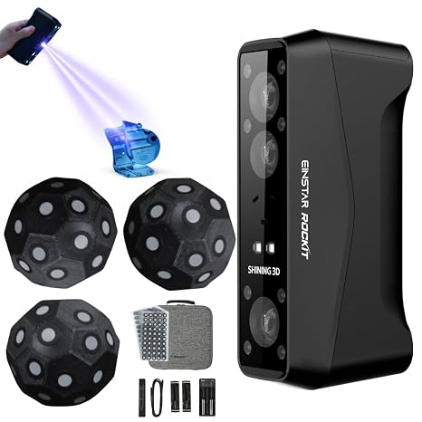 EINSTAR Rockit Wireless 3D Scanner, Dual Light, 38 Blue Lasers, HD | 38 Blue Laser Lines, 7 Parallel Beams, 0.05 mm HD Resolution, 5 MP Texture Capture, EXStar Hub Software