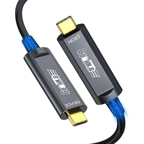 GeoHN.G USB C Fiber Optic Cable 15M, 10Gbps Active Optical USB 3.2 Gen2 Cable with German SiliconLine Chip, Long Distance for Machine Vision, Logitech 4K Camera, VR/AR, Video Conference