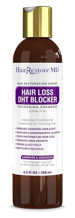 Hair LOSS DHT BLOCKER SHAMPOO "Lavender & Geranium", Biotin Hair Growth Thickening Caffeine Shampoo, Hair Loss Thinning and Fine Hair, Regrowth Thickening Products for Men & Women, Sulfate Free