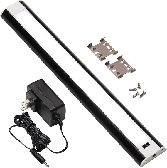 LED Under Cabinet Lighting - Hand Wave Motion Sensor - 12in Black 1Pk | 12V Plug-In Kit, Dimmable 3500K Light Bar, Touchless Control, Soft Neutral Task Lighting
