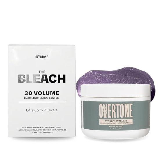 OVERTONE Semi Permanent Hair Color with Bleach, Stormy Sterling, 8 oz | For Natural & Color-Treated Hair, The Bleach 30 Volume Hair Lightening Kit, Professional-Grade Included (8 oz)