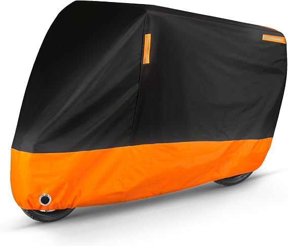 Puroma Motorcycle Cover Heavy Duty Scooter Cover Waterproof Outdoor All Season Universal Weather Quality Protection with Night Reflective, Lock Hole and Storage Bag Fits up to 86.6" Motorcycle Vehicle