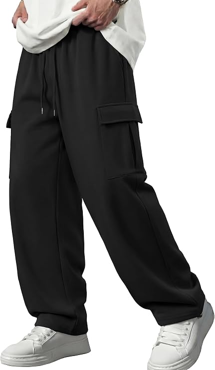 JMIERR Men's Lightweight Baggy Wide Leg Cargo Sweatpants Drawstring Adjustable Ankles Pants with Multiple Pockets
