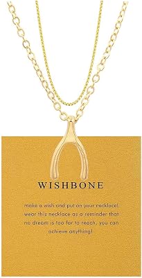 DIOWUS Wishbone Amulet Necklace for Women, 14k Gold Plated Luck Layered Pendant Necklace Simple Elegant Christmas Birthday Jewelry Gift