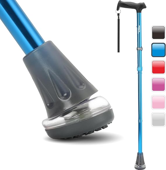 HEALTHBAZAAR All Terrain Folding Walking Stick, Walking Sticks for Elderly & Adults, Pivot Tip and Heavy Duty Mobility Aid, Collapsible Stick for Men & Ladies