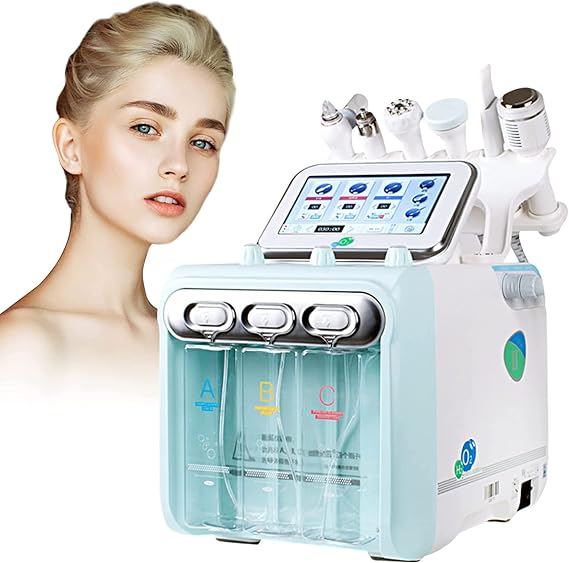 Hydrogen Oxygen Facial Machine, 6 in 1 Multifunctional Vacuum Face Cleaning Hydro Water Oxygen Jet Peel Machine Hydrodermabrasion Facial Sprayer A