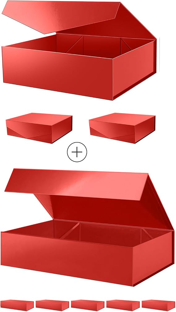 PACKHOME 3 Extra Large Gift Boxes 16.3x14.2x5 Inches, 6 Extra Large Gift Boxes 17.5x11.3x4.3 Inches (Red)