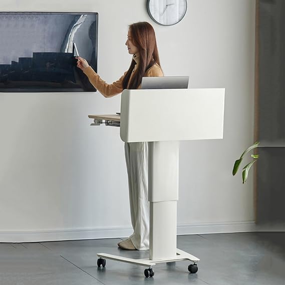 Mobile Laptop Standing Desk Adjustable Height, Podium Mobile Laptop Rectangular Podium, Small Mobile Desk Workstation with Wheels, Portable Floor Standing Podium with Wheels, Classroom, Office A
