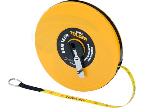 TOLSEN 50M 165FT Constriction Imperial Metric Fiberglass Measuring Tape Reel