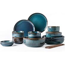 Tabletop Dinner SetsFine Dinnerware Set,Porcelain Dinnerware Set, Ceramic Plates and Bowls Sets, Modern Creativity Vintage Lounge Round Reactive Glaze Stoneware Dishes Set for Kitchen/Dining