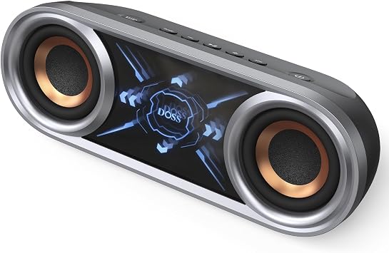 DOSS SoundBox Pro+ P400 Bluetooth Speaker, 50W Loud Stereo Sound, Deep Bass, 26H Playtime, Cool Mirror Lights, Bluetooth 5.3, IPX5 Waterproof, Portable for Outdoor, Beach, Pool, Camping, Party-Grey