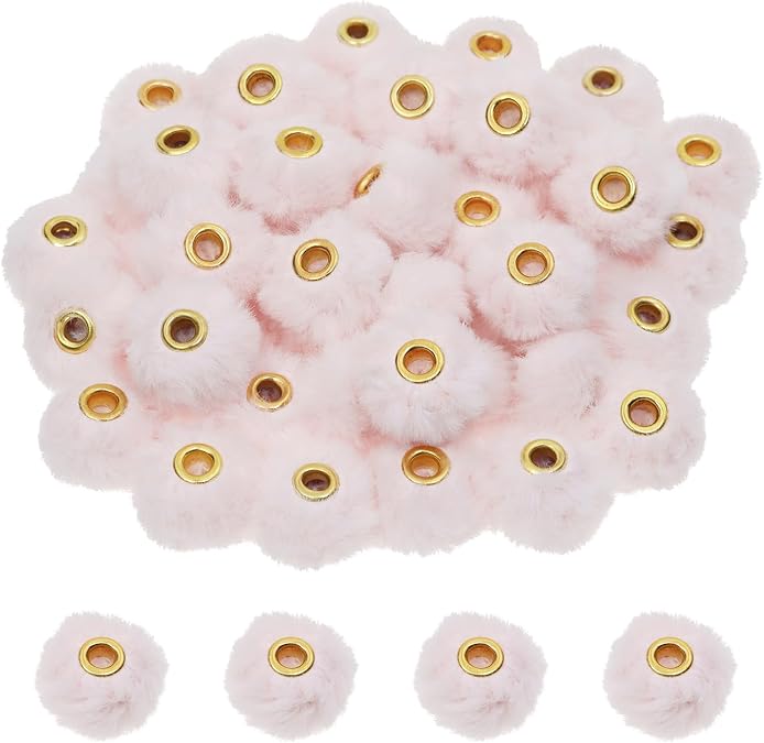 Tupalizy 50PCS Fluffy Faux Fur Pom Poms Beads Soft Fuzzy Spacers Beads for Bracelets Jewelry Making Keychains Pens Earrings Garland Headband Hats DIY Crafts Projects Gifts Accessories