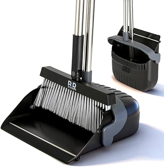 Broom and Dustpan Set for Home with Long Handle Dustpan Brush for Home Kitchen Room Office Lobby Floor Indoor Outdoor Essentials Upright Standing Broom with Dustpan Combo