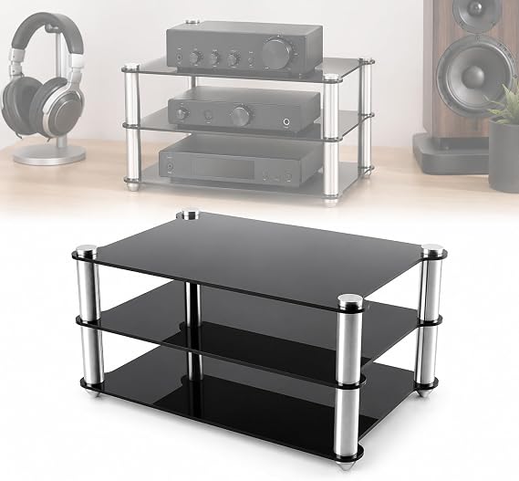 Mini Acrylic Audio Component Rack, Open 2-Layer Rack Aluminium Holders, Small Desktop Transparent Rack, 3kg Load Capacity, for HiFi Audio Equipment Dac Amplifier Amp