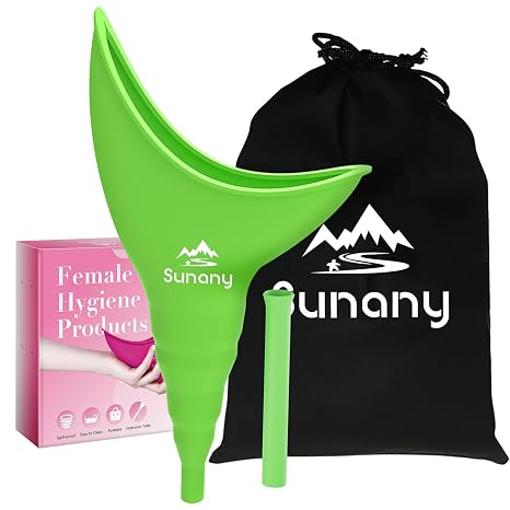 Sunany Female Urinal, Female Urinal with Silicone Funnel, Portable for Standing Female, Reusable Urinal for Female Toilet, Women's Urinal is The Perfect Companion for Indoor Use (Green)