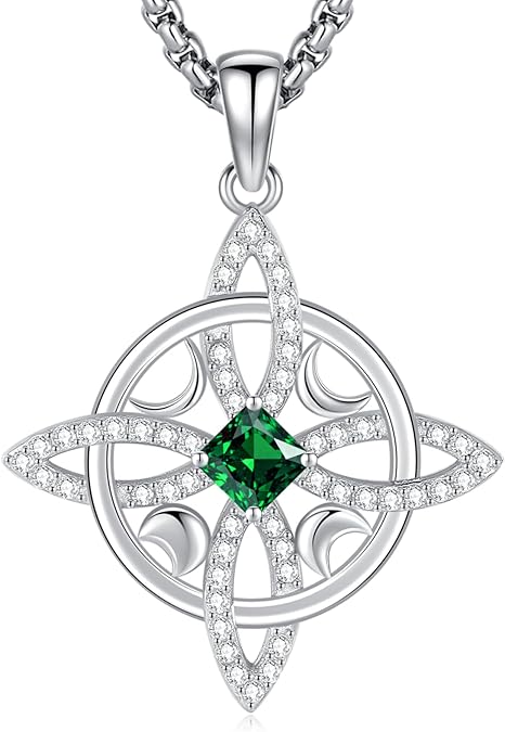 Eusense Tetragrammaton Nudo De Bruja Plata 925 Original Lilith Necklace Triple Moon Goddess Necklace Witches Knot Necklace Moon Phase Necklace 925 Sterling Silver Pendant Witchy Jewelry for Women Men