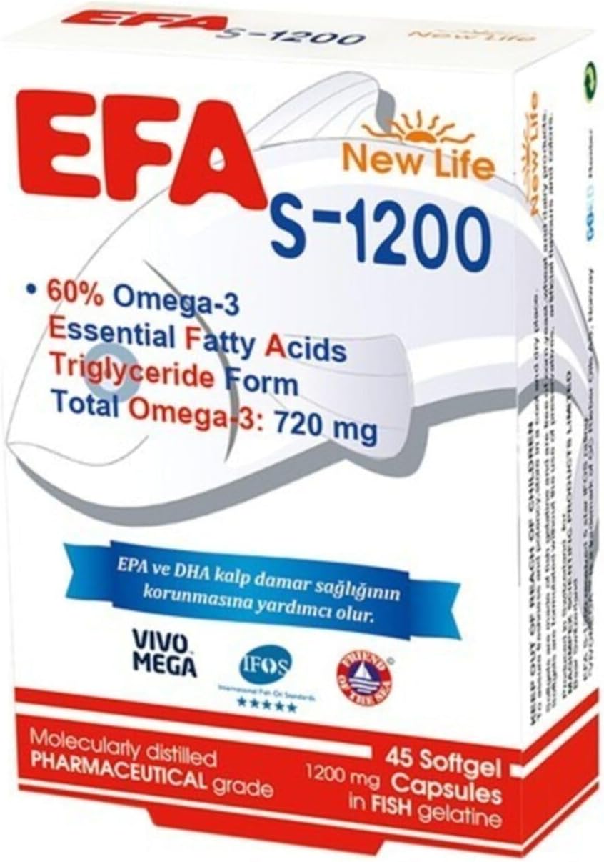 New Life EFA S-1200 Omega-3 Takviyesi, 45 Softjel Kapsül, 1200 mg