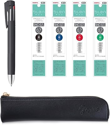 ZEBRA Blen4S Black 0.7mm multifunction Pen 0.7mm BlackBlueRedGreen and 0.5mm Mechanical Pencil  SNC-0.7 Refills, original Black slim pen case