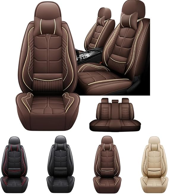 5 Seats with Lumbar Support Car Seat Cushion,for Lexus is 500 2022-2024,Nappa Leather Car Seat Covers,Non-Slip Waterproof Seat Covers,Airbag Compatible Interior(Deluxe,Coffee)