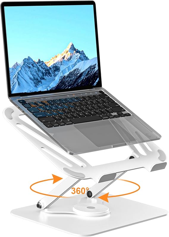 suptek Laptop Stand for Desk, Adjustable Computer Notebook Stand with 360 Rotating Base, Ergonomic Laptop Riser for Collaborative Work, Foldable & Portable Laptop Stand,fits for 11-17" Laptops,White
