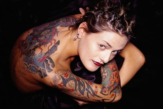 Laminated Hot Sexy Tattooed Brunette Woman Crouching Photo Photograph Poster Dry Erase Wall Art 24x16