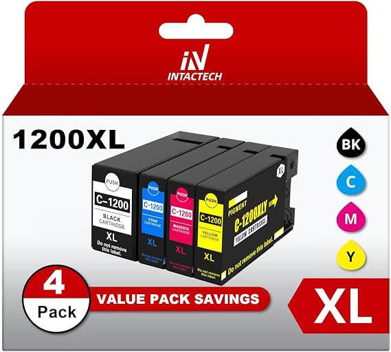 PGI-1200XL Compatible Ink Cartridges Replacement for Canon MB2320 MB2720 MB2700 PGI-1200 XL 1200 Pigment for Maxify MB2720 MB2320 MB2020 MB2120 Printer (1 Black, 1 Cyan, 1 Magenta, 1 Yellow, 4-Pack)