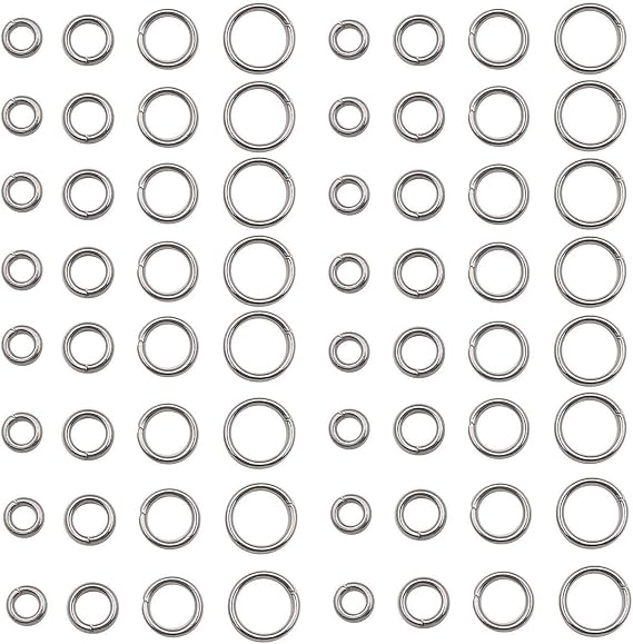 1200 Pcs Mix 4mm 5mm 6mm 7mm Stainless Steel Rings Jump Rings Connector Rings for Jewelry Making Necklaces Bracelet Earrings Keychain DIY Craft (M533)