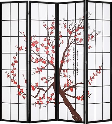 FDW Room Divider 6Ft Folding Privacy Divider 4 Panel Oriental Shoji Screen Wall Divider Wood Divider Portable Freestanding Partition Screen,White