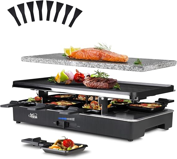 Artestia Indoor Electric Party Grill for 68 People, 1700W Korean BBQ Table Grill & Raclette Cheese Melting Grill, Nonstick & Granite Plates, Adjustable Temperature for Family & Party Use