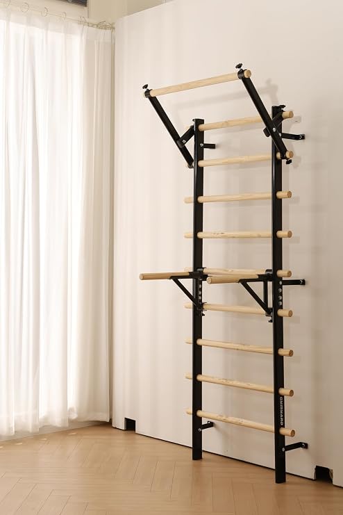 Swedish Ladder Wall Bar, Wooden Gymnastics Wall Bars with Pull Up Bar, Physical Therapy Stall Bar for Home Gym, Fitness, Stretching, Physical Therapy