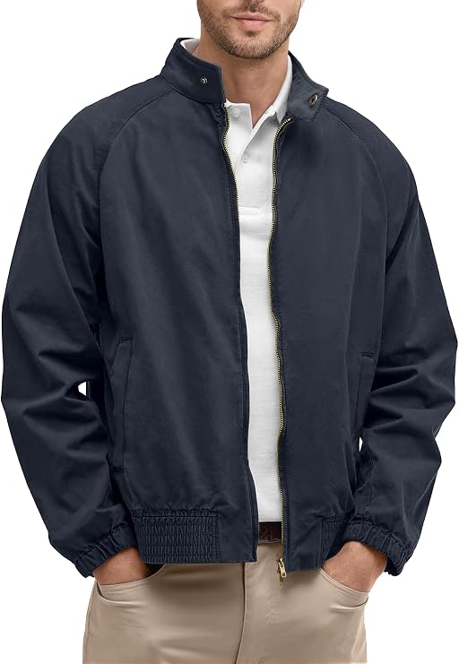 Comdecevis Men's Bomber Jacket Lightweight Windbreaker Casual Stylish Two-Way Zipper Coat for All Season