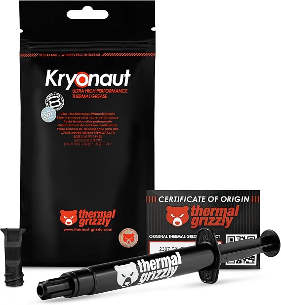 Thermal Grizzly Kryonaut - 5.55 Gram/1.5 ml - Extremly High Performance Thermal Paste - For Demanding Applications and Overclocking CPU/GPU/PS4/PS5/Xbox